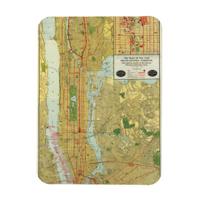 Imán Hoja de Ruta Central de Nueva York de 1918 (Vertical)