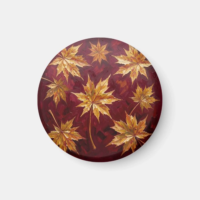 Imán Hojas de Arce Doradas Pintura de Otoño (Frente)