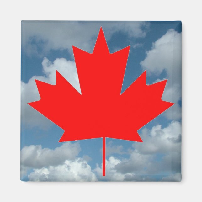 Imán Hojas de arce rojas de Canadá y cielo azul (Frente)