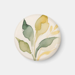 Imán Hojas de Follaje de Acuarela Verde Salvia Dorado