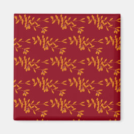 Imán hojas de la rama de silueta naranja en rojo