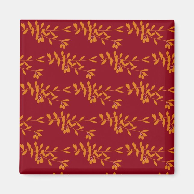 Imán hojas de la rama de silueta naranja en rojo (Frente)