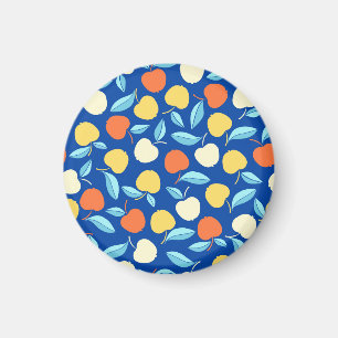 Imán Hojas de manzanas, fondo azul, patrón sin costuras