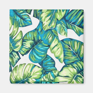 Imán Hojas de Monstera Tropical y Verde Azul Bananero