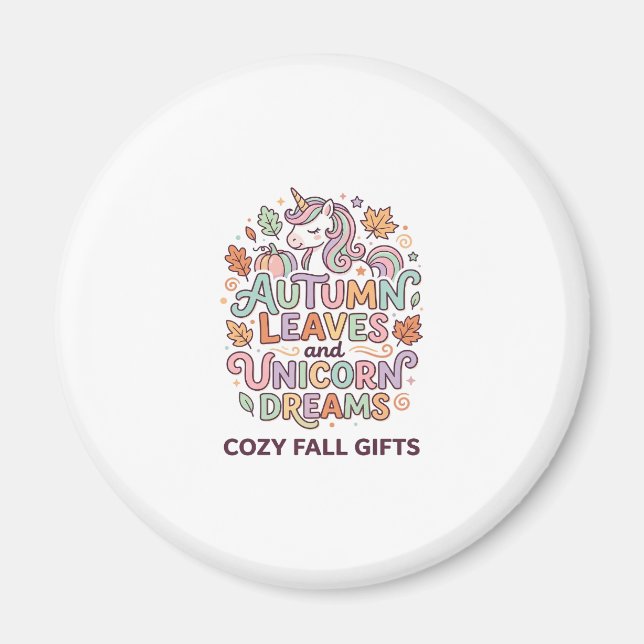 Imán Hojas de otoño de unicornio y sueños de unicornio  (Frente)
