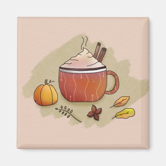 Imán Hojas de otoño y café de calabaza (Frente)