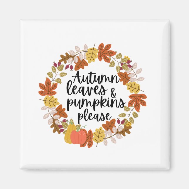 Imán Hojas de otoño y calabaza por favor (Frente)