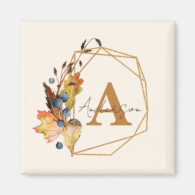 Imán Hojas de otoño y marco dorado personalizado  (Frente)