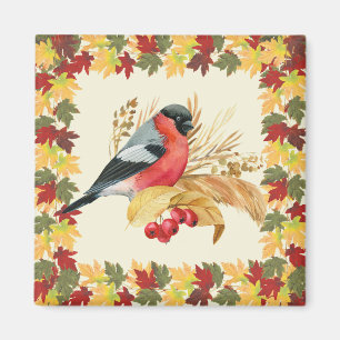 Imán Hojas de otoño y pájaro