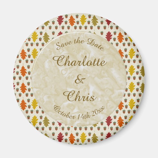 Imán Hojas de roble y maíz Personalizado Boda otoño (Frente)