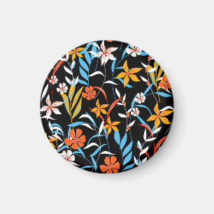 Imán Hojas tropicales coloridas: patrón de fondo oscuro