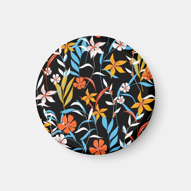 Imán Hojas tropicales coloridas: patrón de fondo oscuro (Frente)