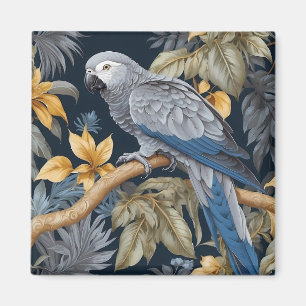 Imán Hojas tropicales de loro gris africano