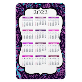 Imán Hojas tropicales moradas y azules | Calendario 202