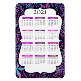 Imán Hojas tropicales moradas y azules | Calendario 202