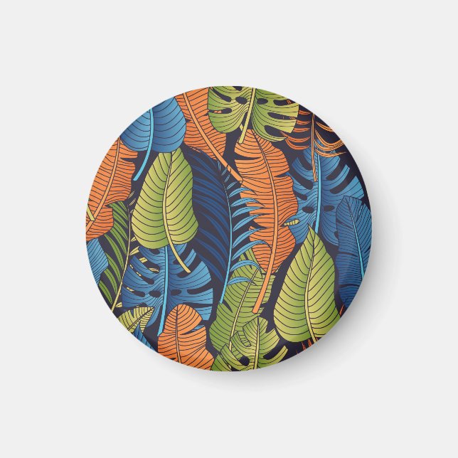 Imán Hojas tropicales, patrón floral sin costuras. (Frente)