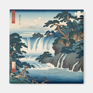 Imán Hokusai Ukiyo-e Paisaje de cascada japonés Azul