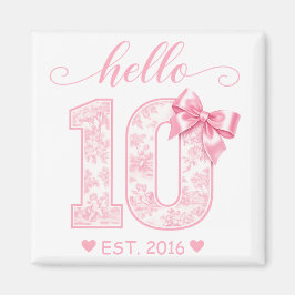 Imán Hola 10 Cumpleaños | Rosa Hola 10 Año Personalizad