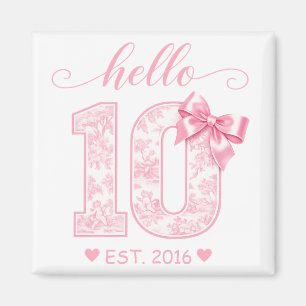 Imán Hola 10 Cumpleaños   Rosa Hola 10 Año Personalizad