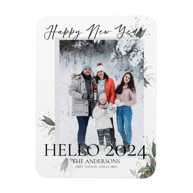 Imán Hola 2022 Elegante Guión Floral Feliz Año Nuevo (Vertical)