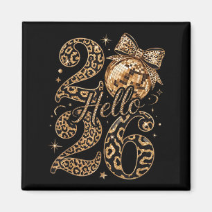 Imán Hola 2026 Coqueta Leopardo Bola de Discoteca Feliz