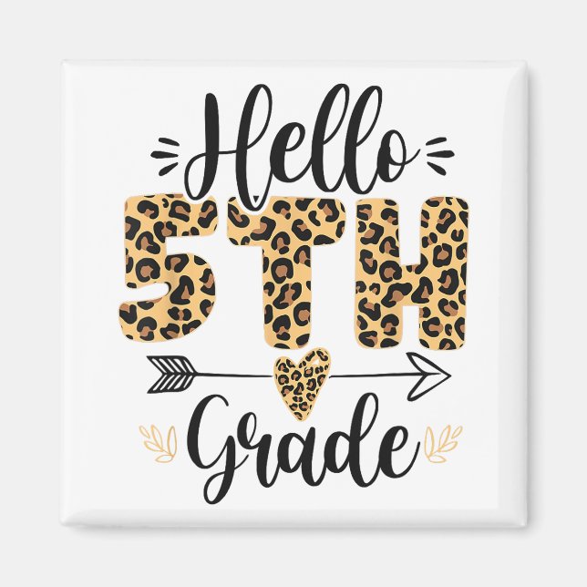 Imán Hola 5 Maestra De Leopardo De Quinto Grado De Vuel (Frente)