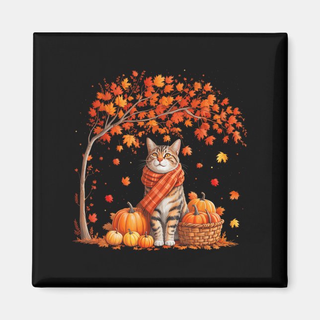 Imán Hola Autumn Cat Fall Leaf Kitten Lover Thanksgivi (Frente)