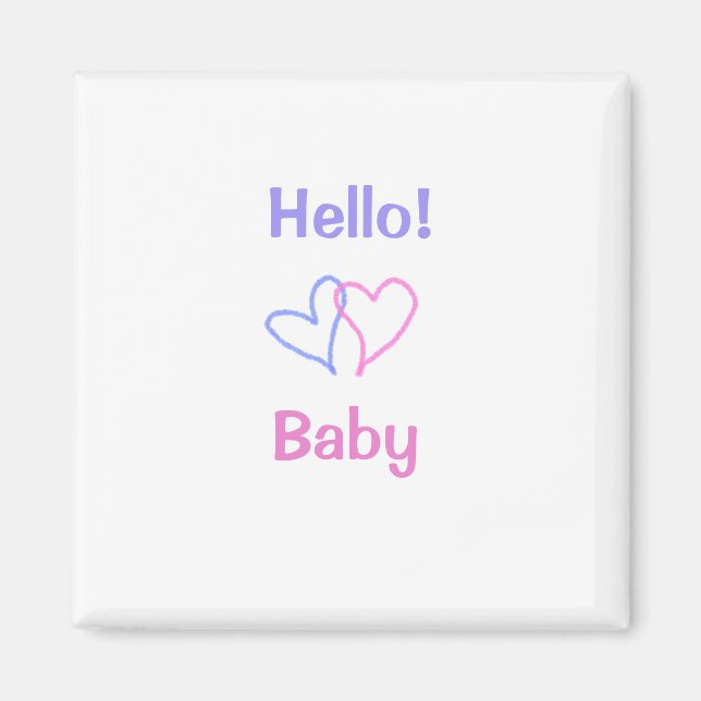 Imán Hola bebé rosa corazón púrpura acuarela boho (Frente)