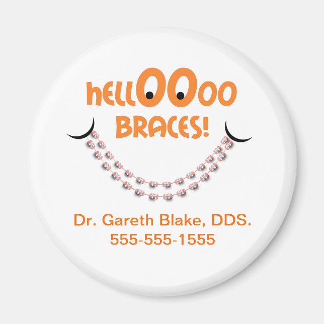 Imán Hola Braces Naranja Ortodonta Promocional (Frente)