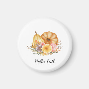 Imán Hola Calabazas de otoño y flores - Acogedor otoño