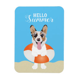 Imán Hola Corgi Beach Dogs de verano