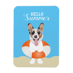 Imán Hola Corgi Beach Dogs de verano