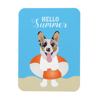 Imán Hola Corgi Beach Dogs de verano