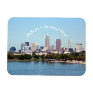 Imán Hola desde Cleveland Ohio Lake Skyline Magnet