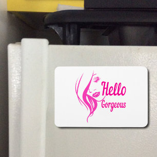 Imán Hola espléndida dama encantadora cara de la tipogr