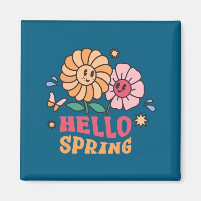 Imán Hola flores de primavera sol de Pascua (Frente)