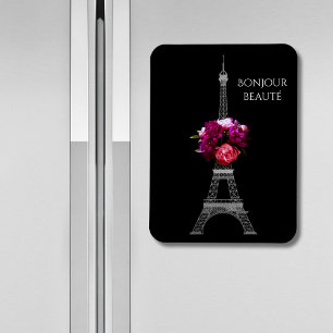 Imán Hola Hermosas Peonías Dramáticas Con Torre Eiffel