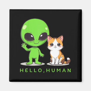 Imán Hola Humano Verde Alien Cat Lindo ET Galaxia Espac