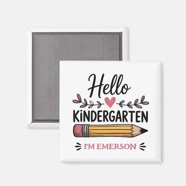 Imán Hola Kindergarten Personalizado De Vuelta A La Esc (Anverso/Reverso)