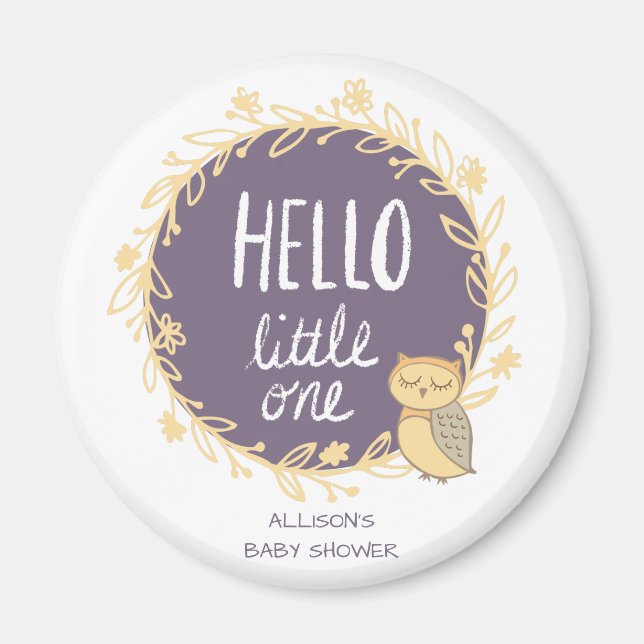 Imán Hola Little One Owl Baby Shower Favor (Frente)