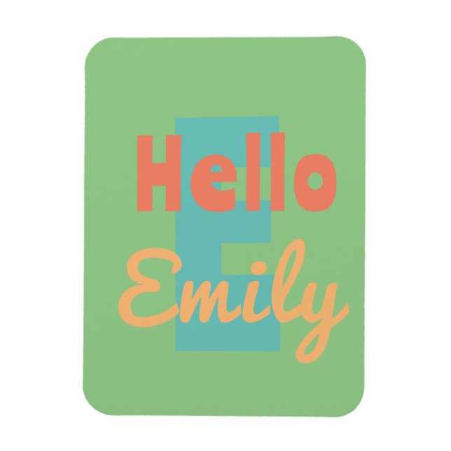 Imán hola nombre personal menta melocotón verde naranja (Vertical)