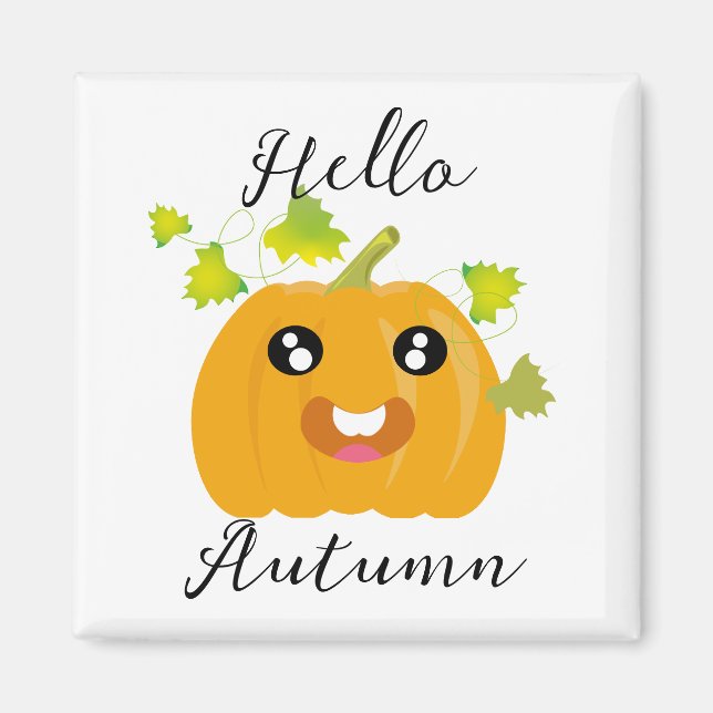 Imán Hola otoño - Calabaza de Halloween. (Frente)