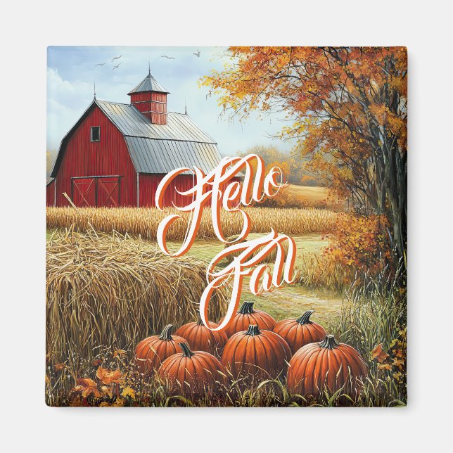 Imán Hola otoño Día de Acción de Gracias Calabazas de g (Frente)