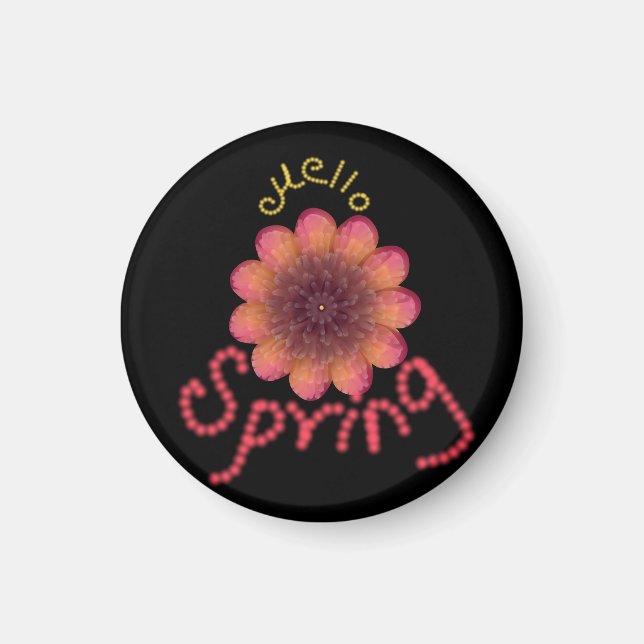 Imán Hola Primavera - Arte de Flor Rosa y Naranja Textu (Frente)