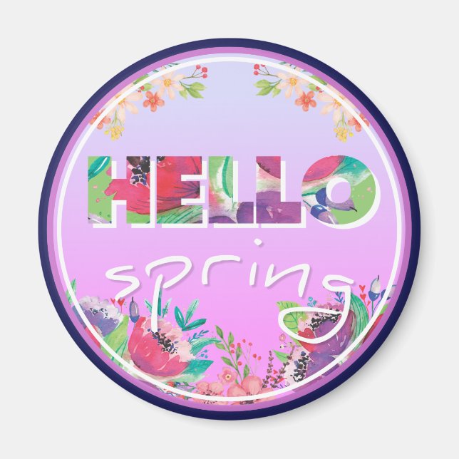 Imán Hola Primavera, Flores, círculo (Frente)