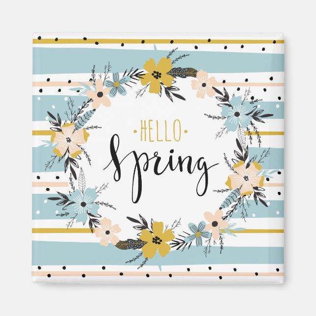 Imán Hola, primavera. Flores de primavera imanes de reg (Frente)