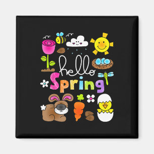 Imán Hola primavera y conejo de Pascua niños niñas ella