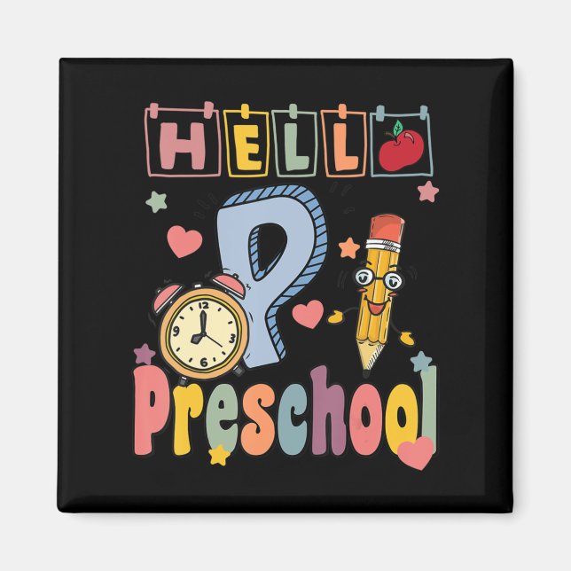 Imán Hola Profesor Retro de Preescolar, Chicas de niño  (Frente)