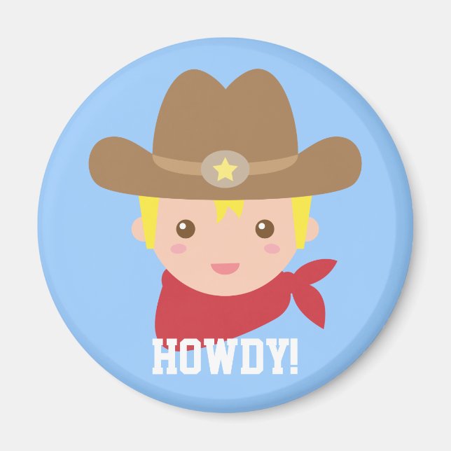 Imán Hola, Vaquero Bonito para niños (Frente)