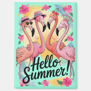 Imán Hola verano Cute Flamingo Beach Vacation Tropical